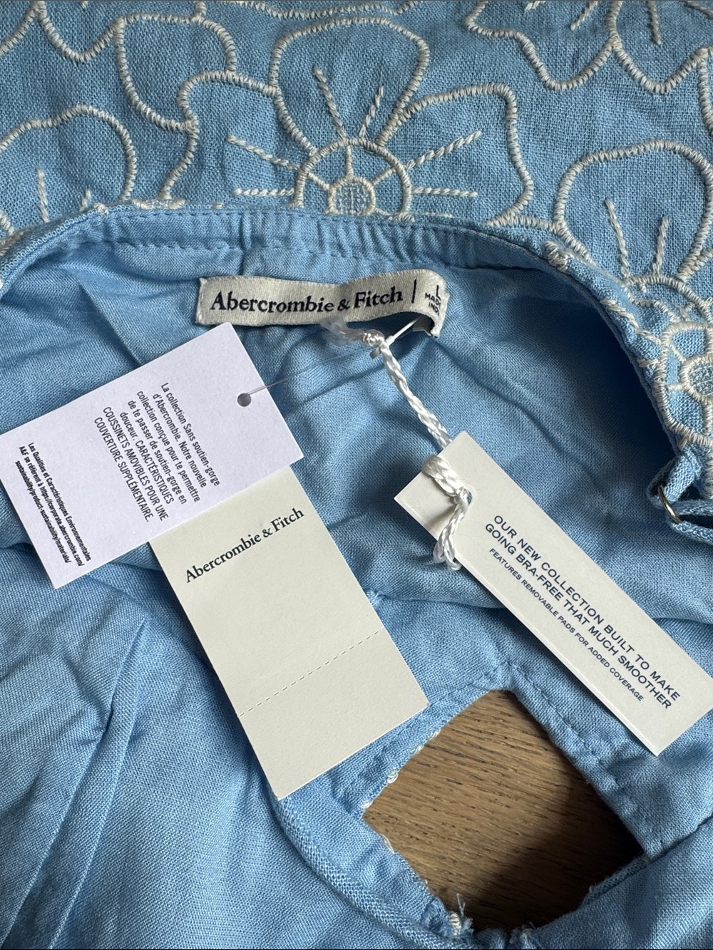 NWT Abercrombie & Fitch Bella Bra-Free Linen-Blend Cami top light blue white - Picture 10 of 12